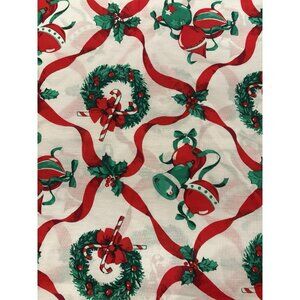 Vintage Christmas Tablecloth Holly Wreath Ribbon Round 59”